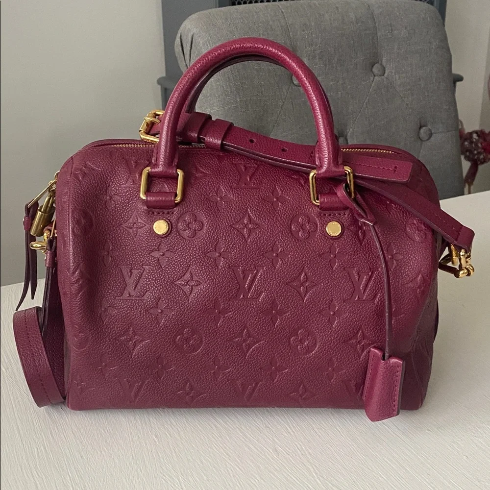 Louis Vuitton Bordeaux Monogram Empreinte Satchel Bag Speedy 25 Bandolier